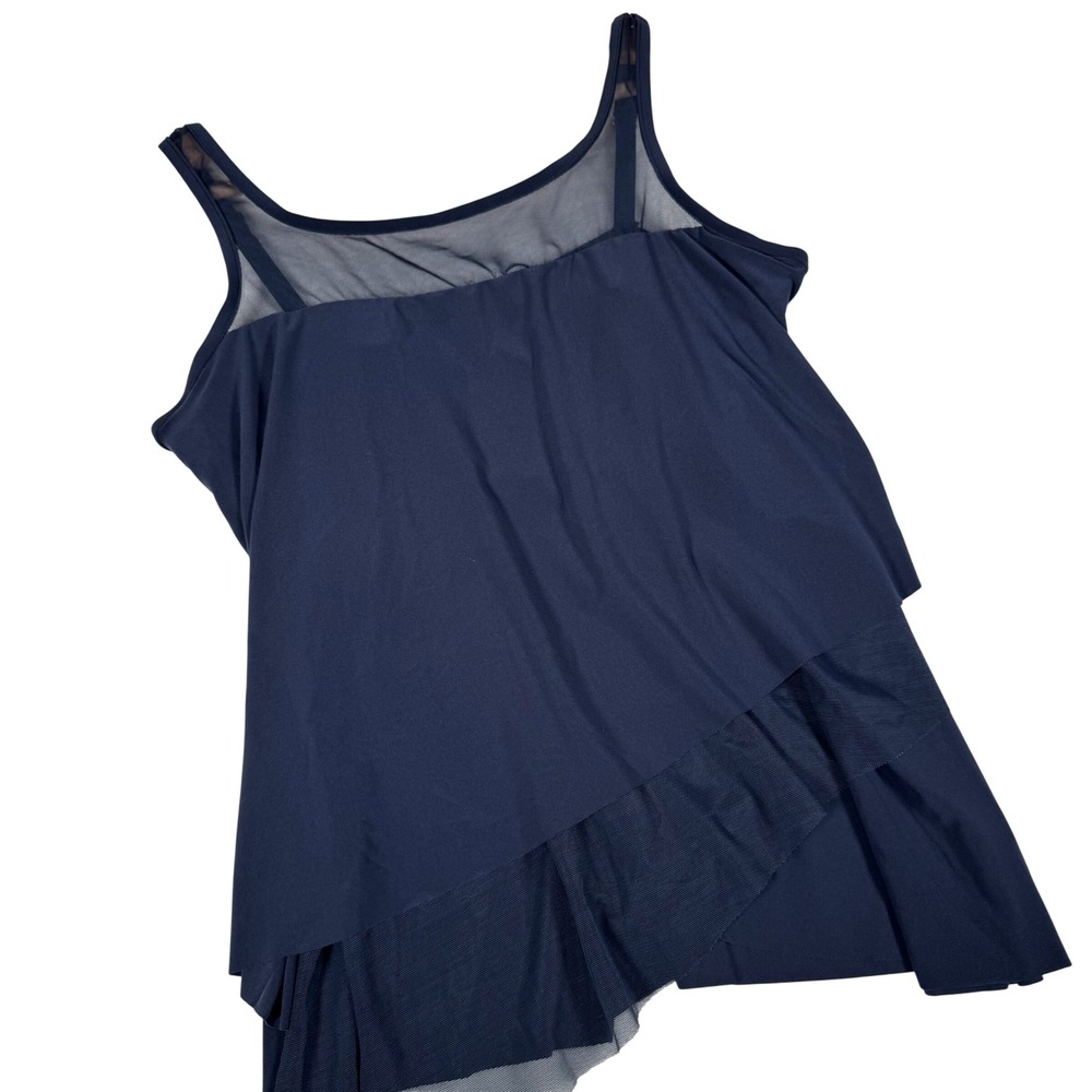 Miraclesuit Mirage Navy Blue Layered Mesh Underwire Tankini Top‎ 6516641 Size 10